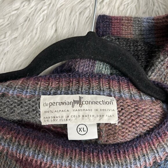 Peruvian Connection Sweater Sz XL Alpaca Wool Hand Made Knit Abstract Multicolor - Picture 10 of 11